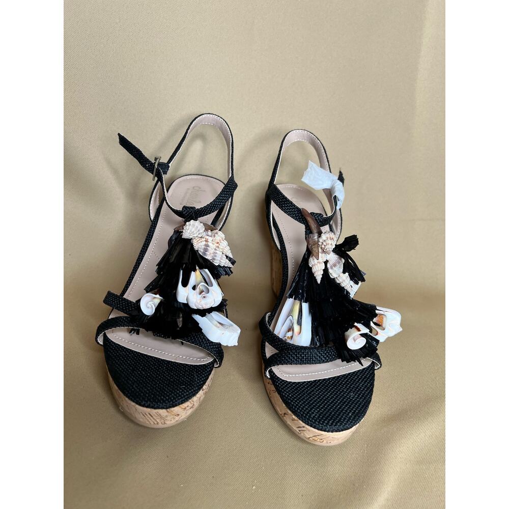 Charles by Charles David La Jolla Shell Wedge Size 9.5 Black NEW - Picture 3 of 14